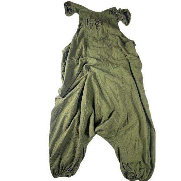 Karma Nepal Craft Denim - Karma Nepal Craft Overalls Women Plus Size Olive Green Harem Drop Crotch Cotton